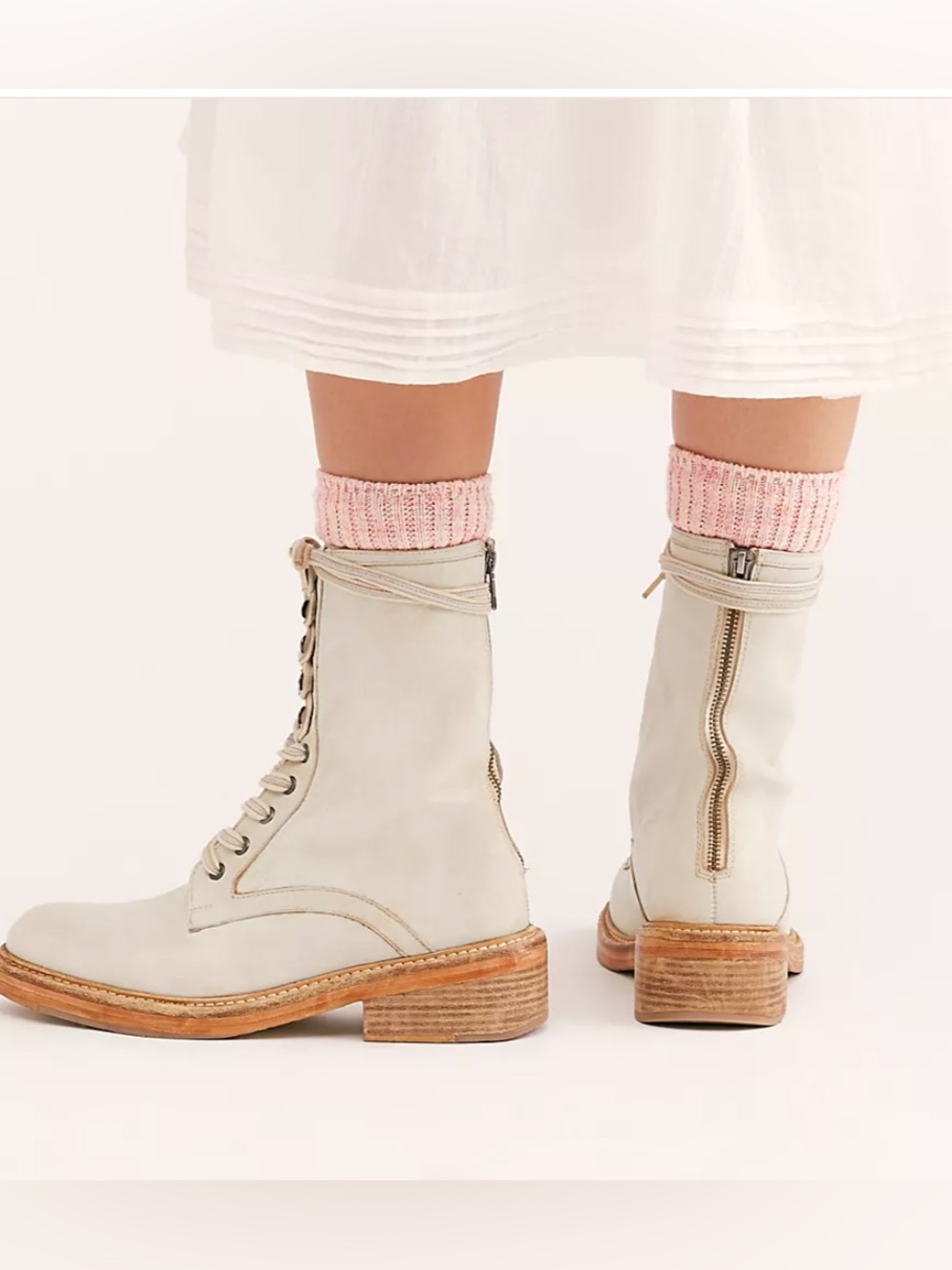 Free People Santa Fe Distressed Leather Lace-Up Boots in Ivory 37 - Picture 3 of 15